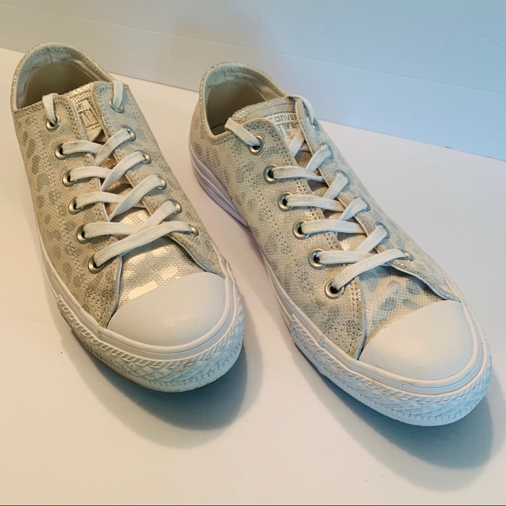 Converse Silver Metallic Leopard Print Tennis Shoe - Picture 12 of 15